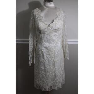 (NWT ) SARAH DANIELLE Cream Beaded Short Wedding Dress Size 12 # 5551 (DR900